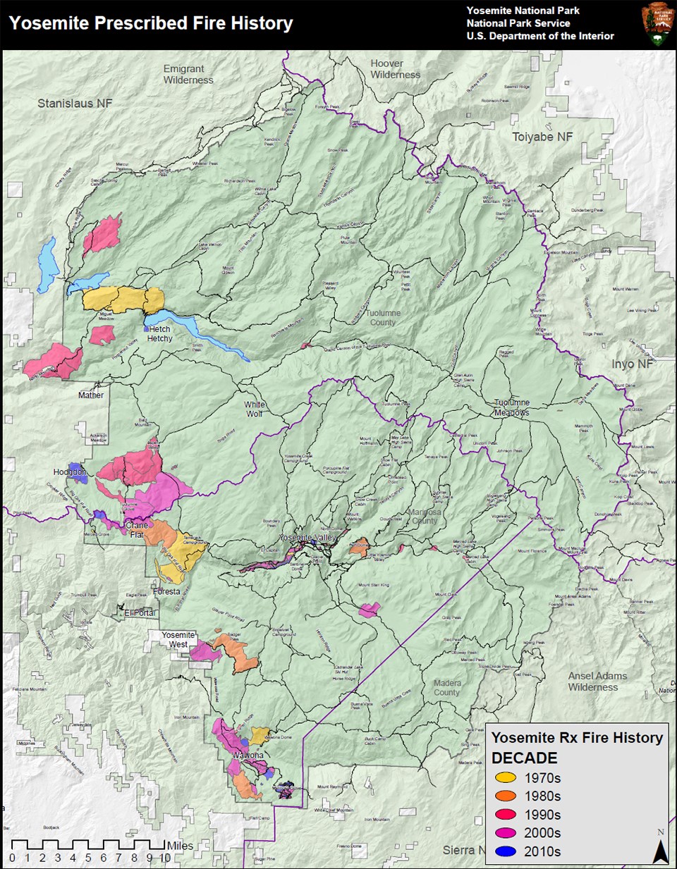 Map showing prescribed fire history by decade