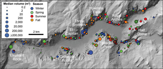 Graphic showing locations of rockfalls in Valley