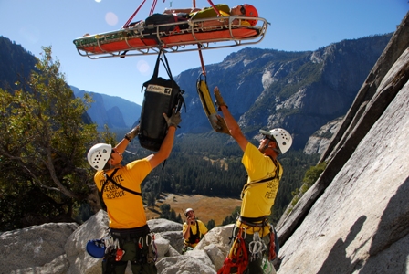 Yosemite SAR Technicians perform a climber rescue from the Royal Arches
