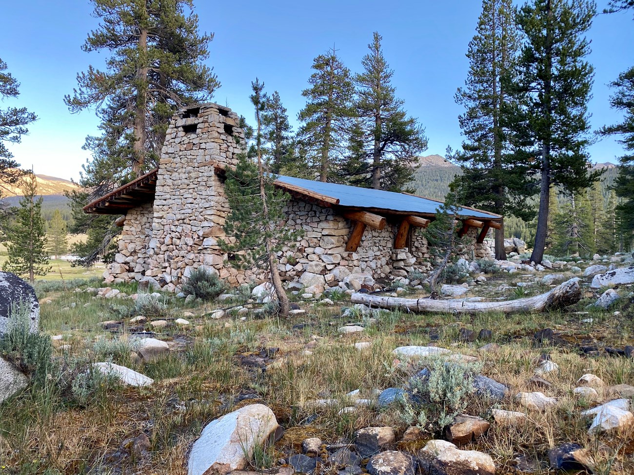 Stone building in a meadow