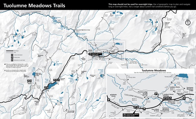 Detailed map of trails in the Tuolumne Meadows area