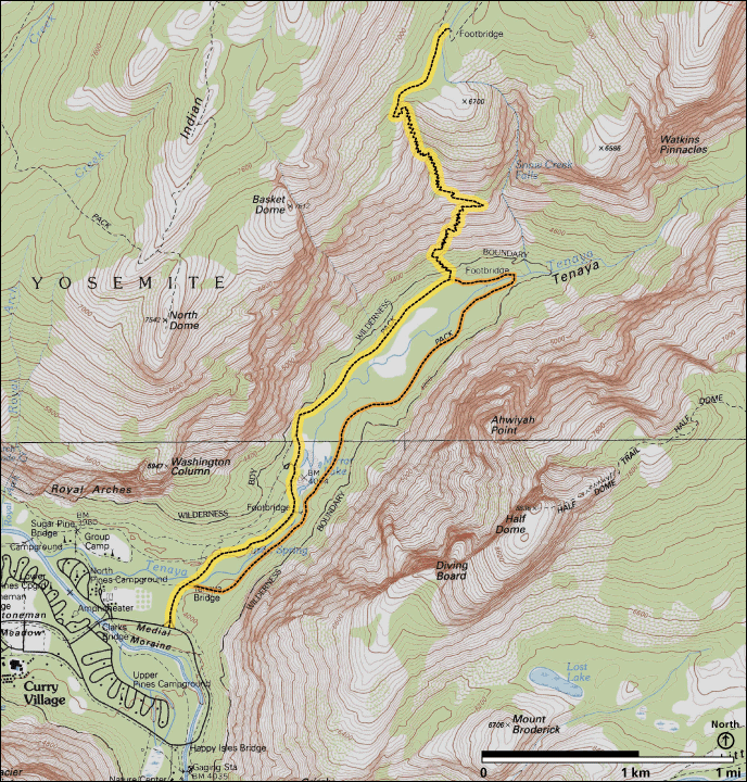 Map of Snow Creek Trail, starting from Mirror Lake trailhead