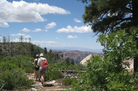 Two hikers on the West Rim Trail.