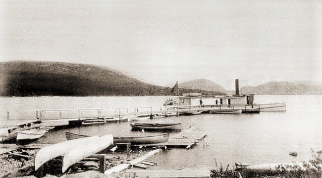 Historic photograph of a steamboat on a lake