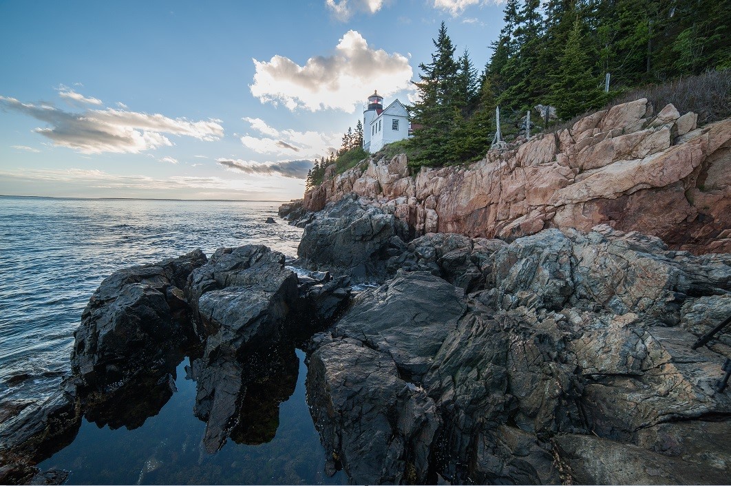 Lighthouse on rocky coastline