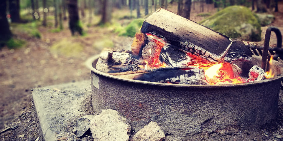 Campfire burning at Blackwoods campground