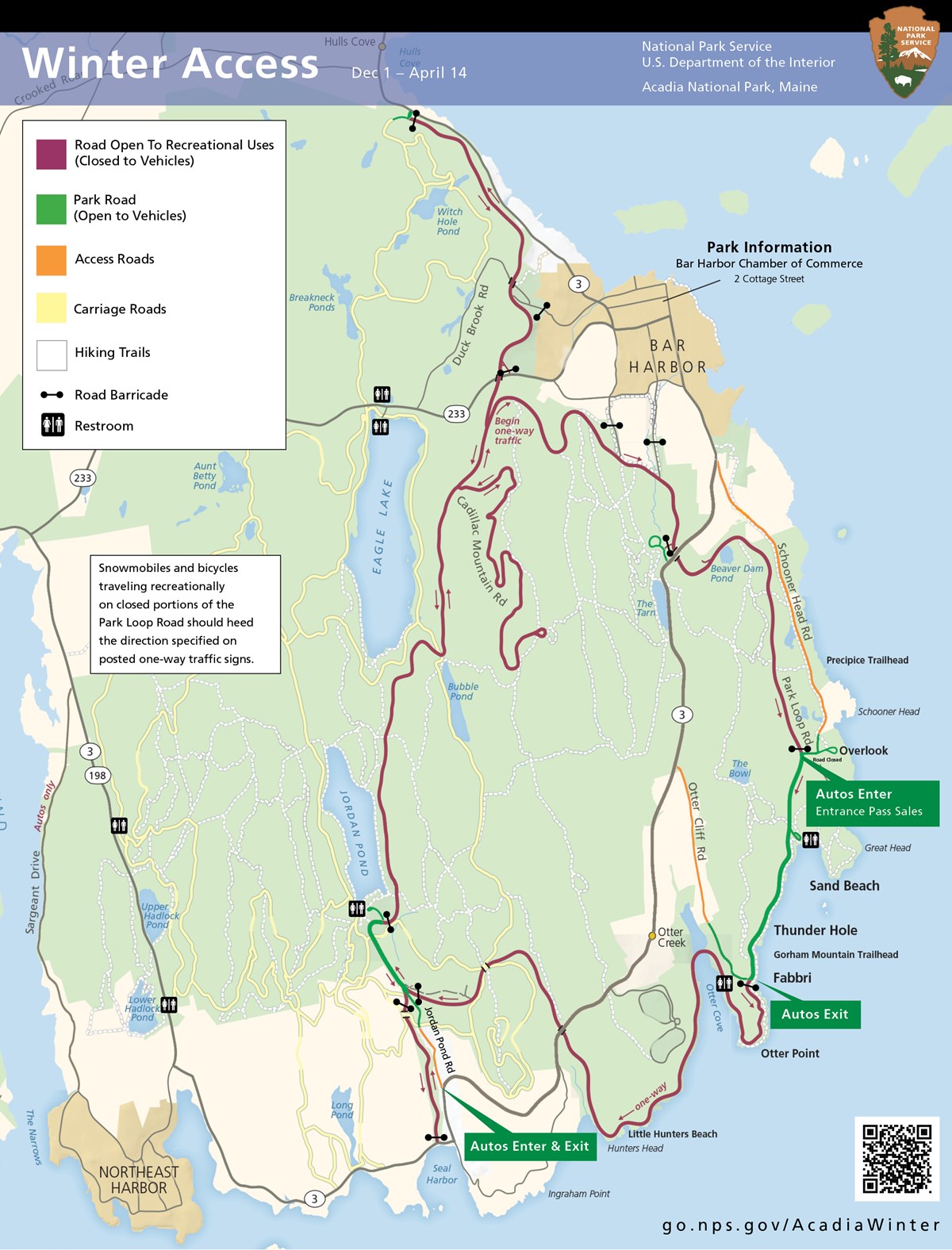 Map of roads to access portions of park open in winter