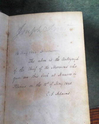Charles Francis Adams's inscription in the Book of Mormon