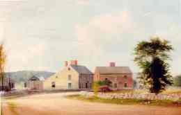 John Adams Birthplace (right) and John Quincy Adams Birthplace (left) oil painting by G
