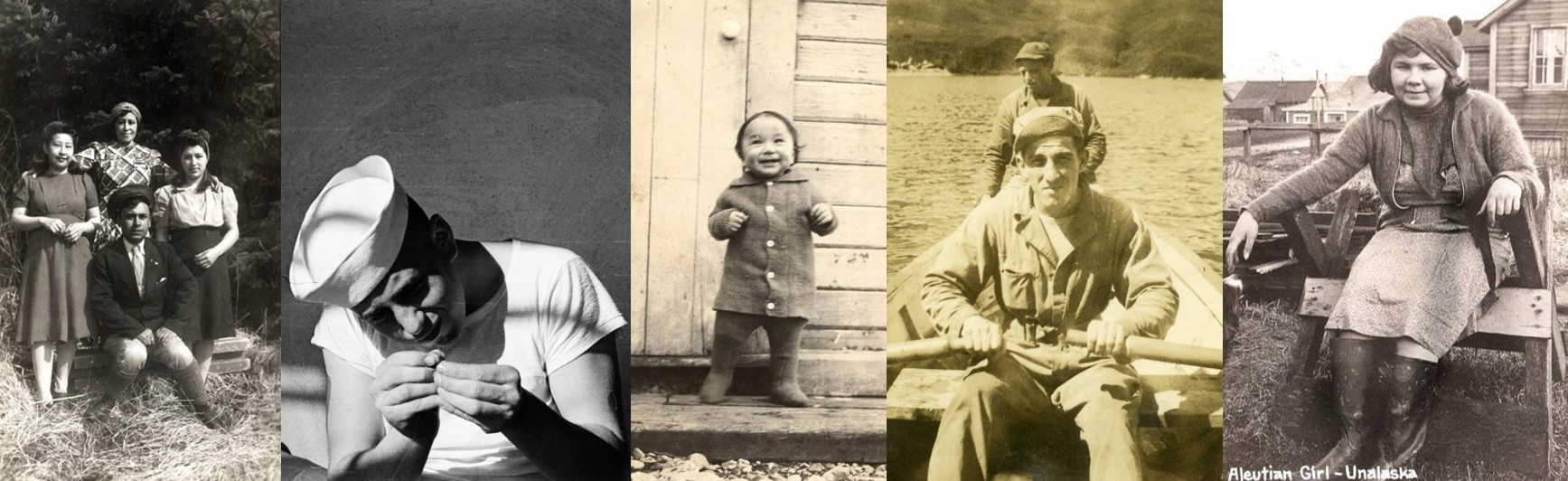 a collage of historic photos featuring Alaska Native people and US military servicemen.