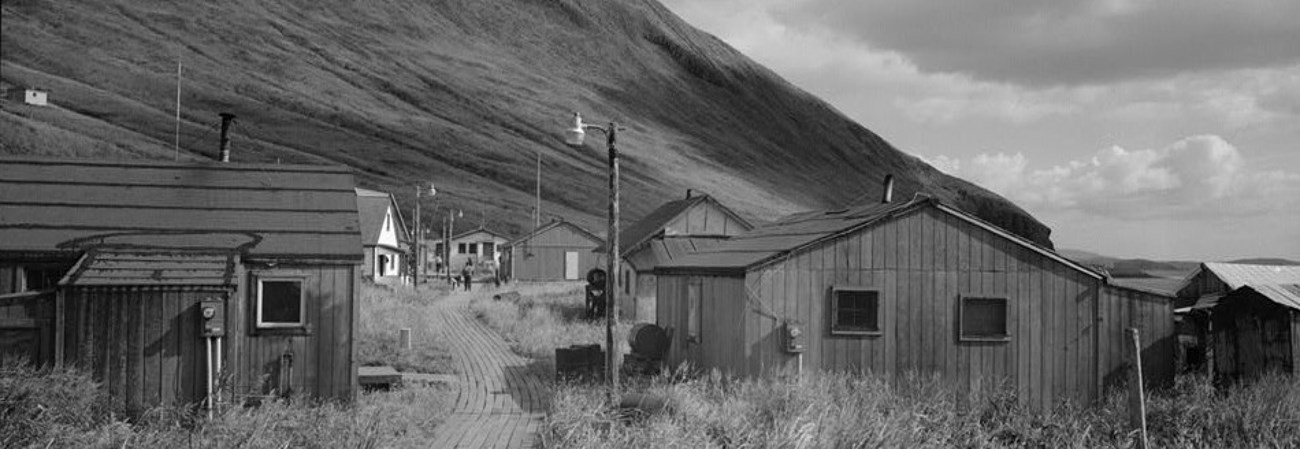 a historic scene of a seaside village in the foothills of a coastal mountain range.