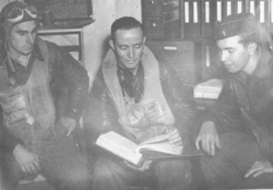 Major Samways and two men study orders