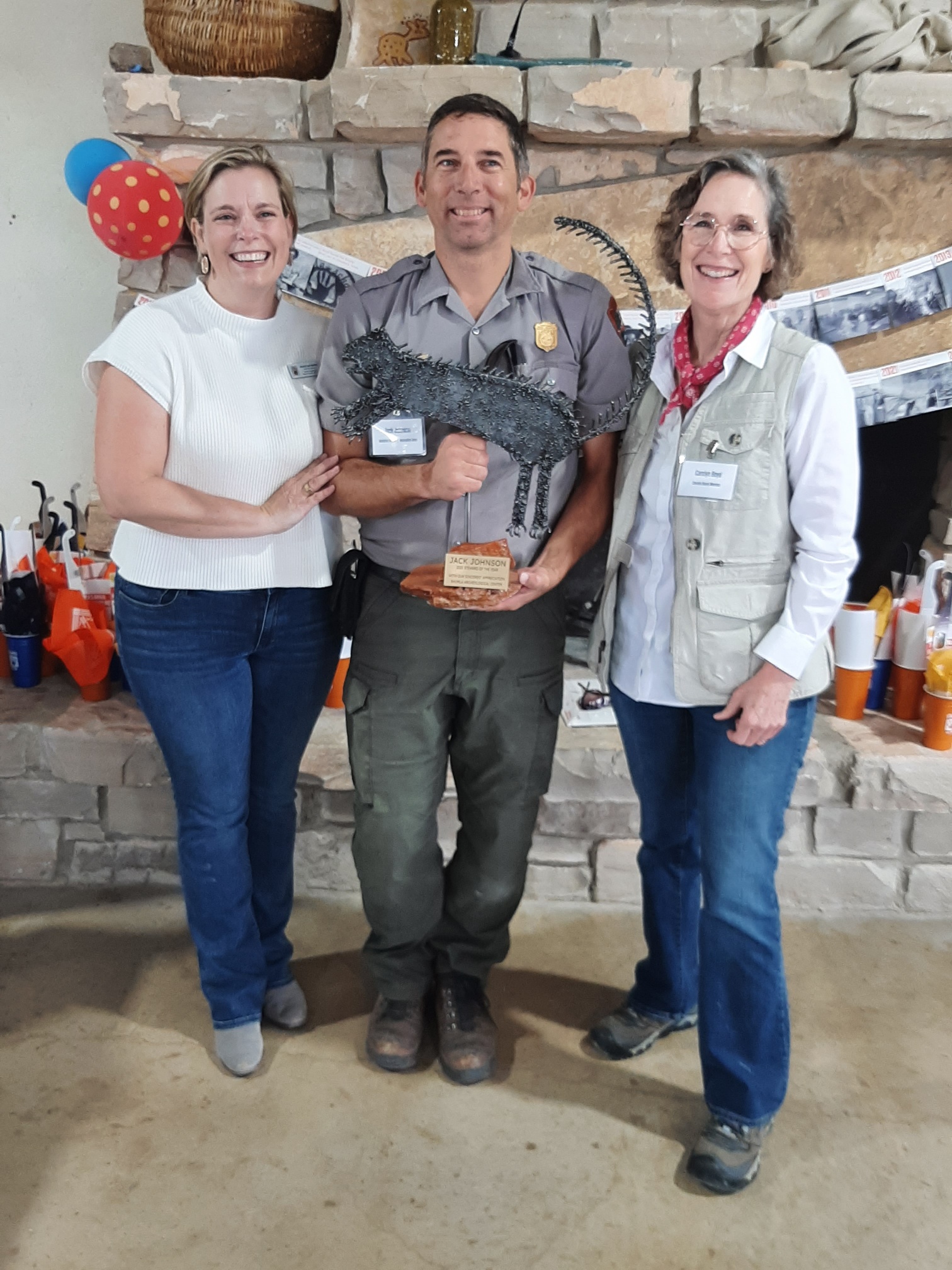 In this photo (Left to Right) are Jessica Hamlin, director of Shumla, Jack Johnson, park archeologist at Amistad, and Carolyn Boyd, founder of Shumla.