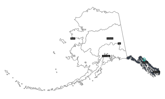 Map of Alaska with bottom right most section highlighted.