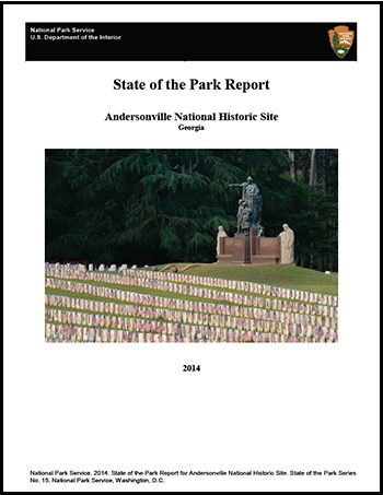 Cover of the State of the Park report featuring a photograph of a monument with graves before it.