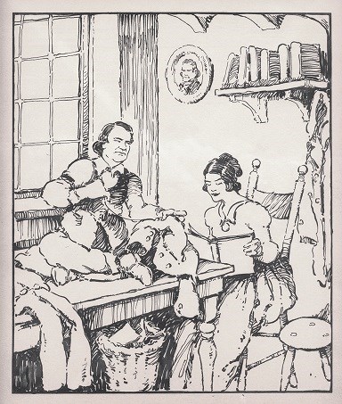 Eliza reads to Johnson as he works as a tailor