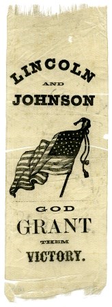 Lincoln Johnson campaign ribbon with American flag
