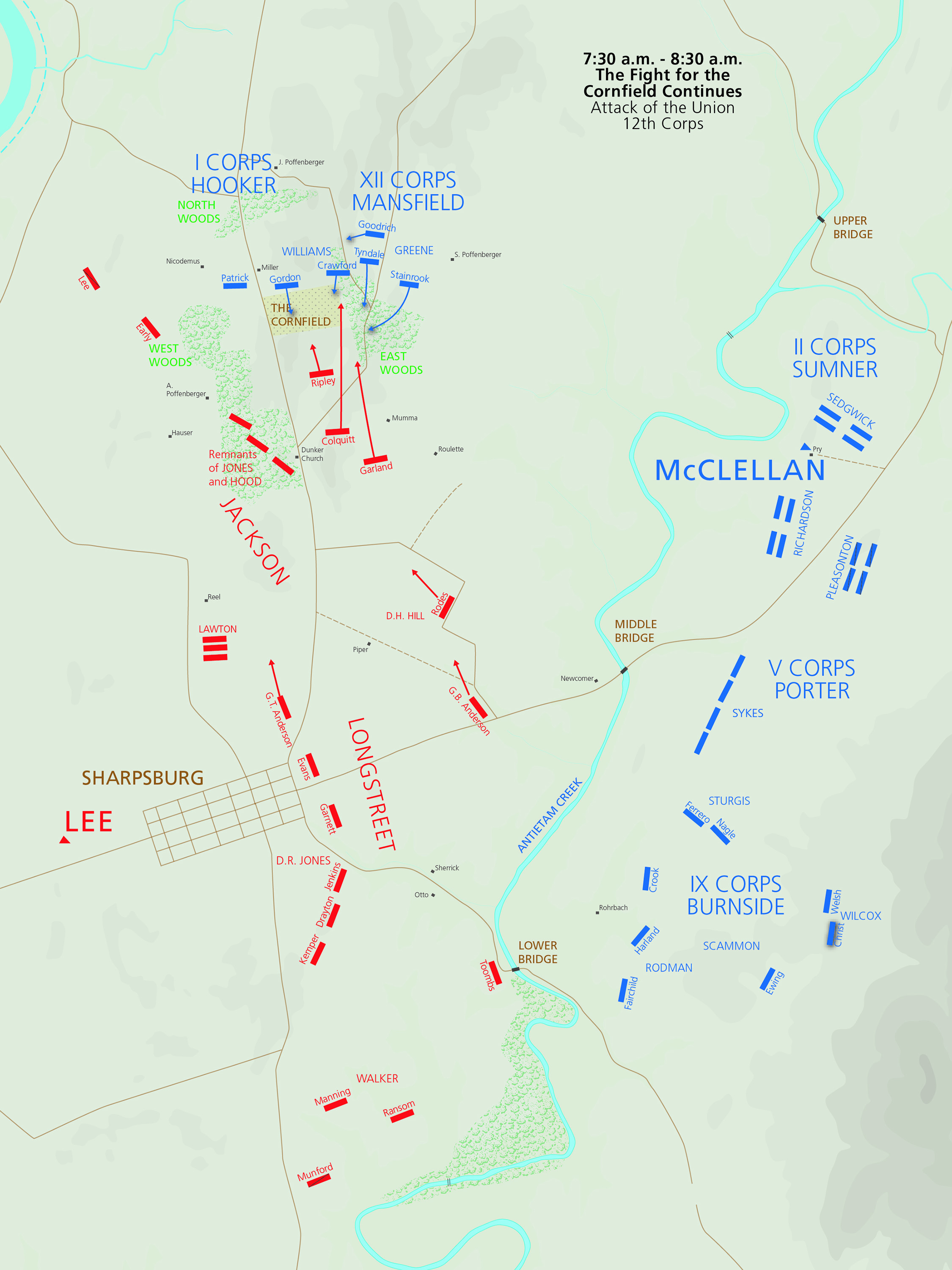 Antietam Battle Map 7:30-8:30 am