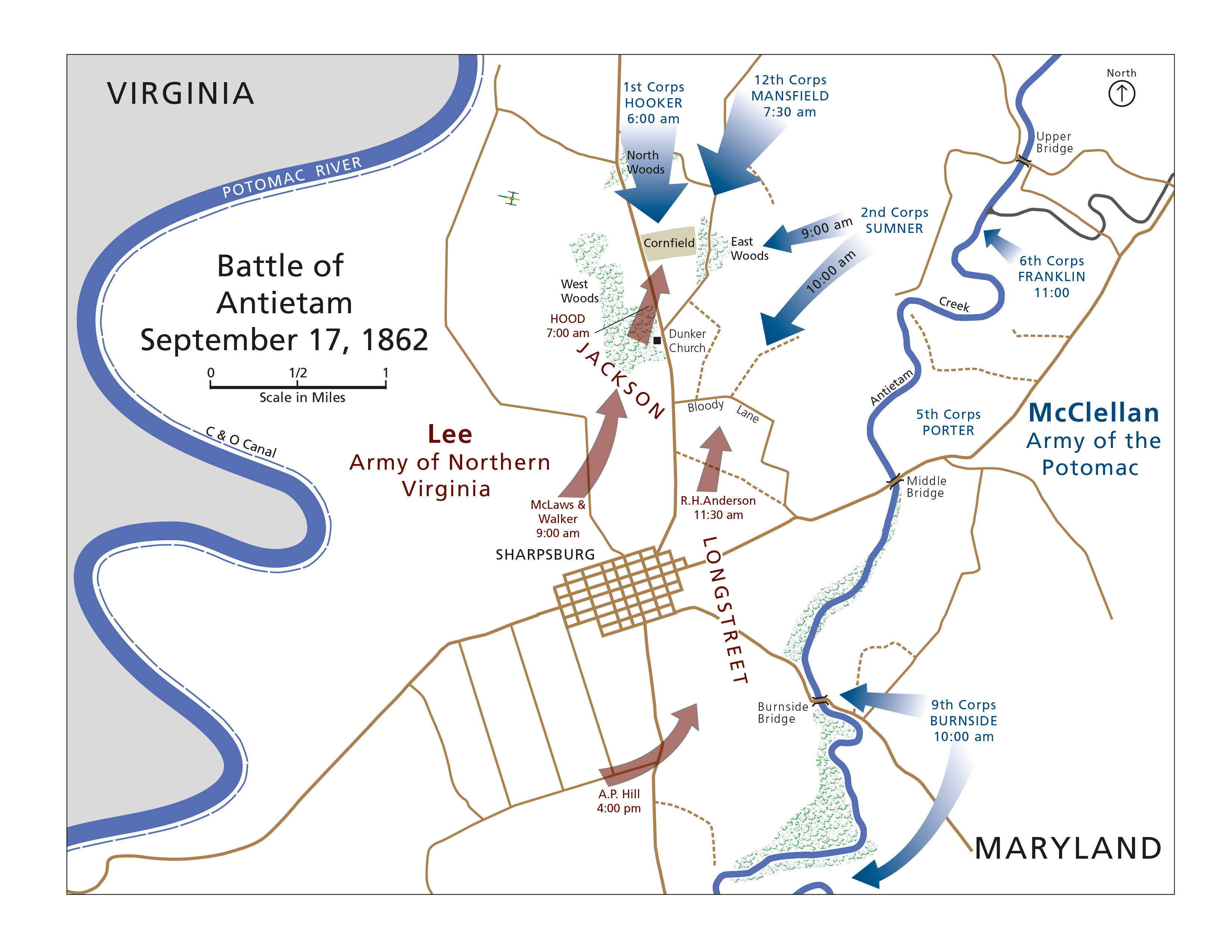 Overview map of the Battle of Antietam