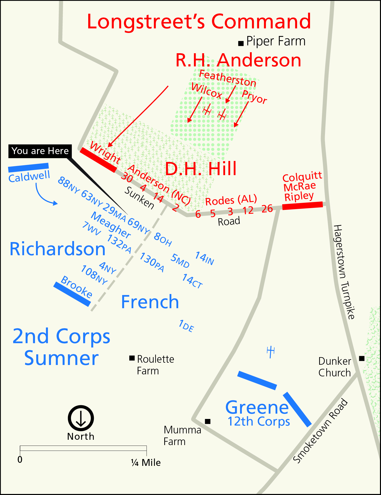 Bloody Lane Battle Map at approximately 10:30 am