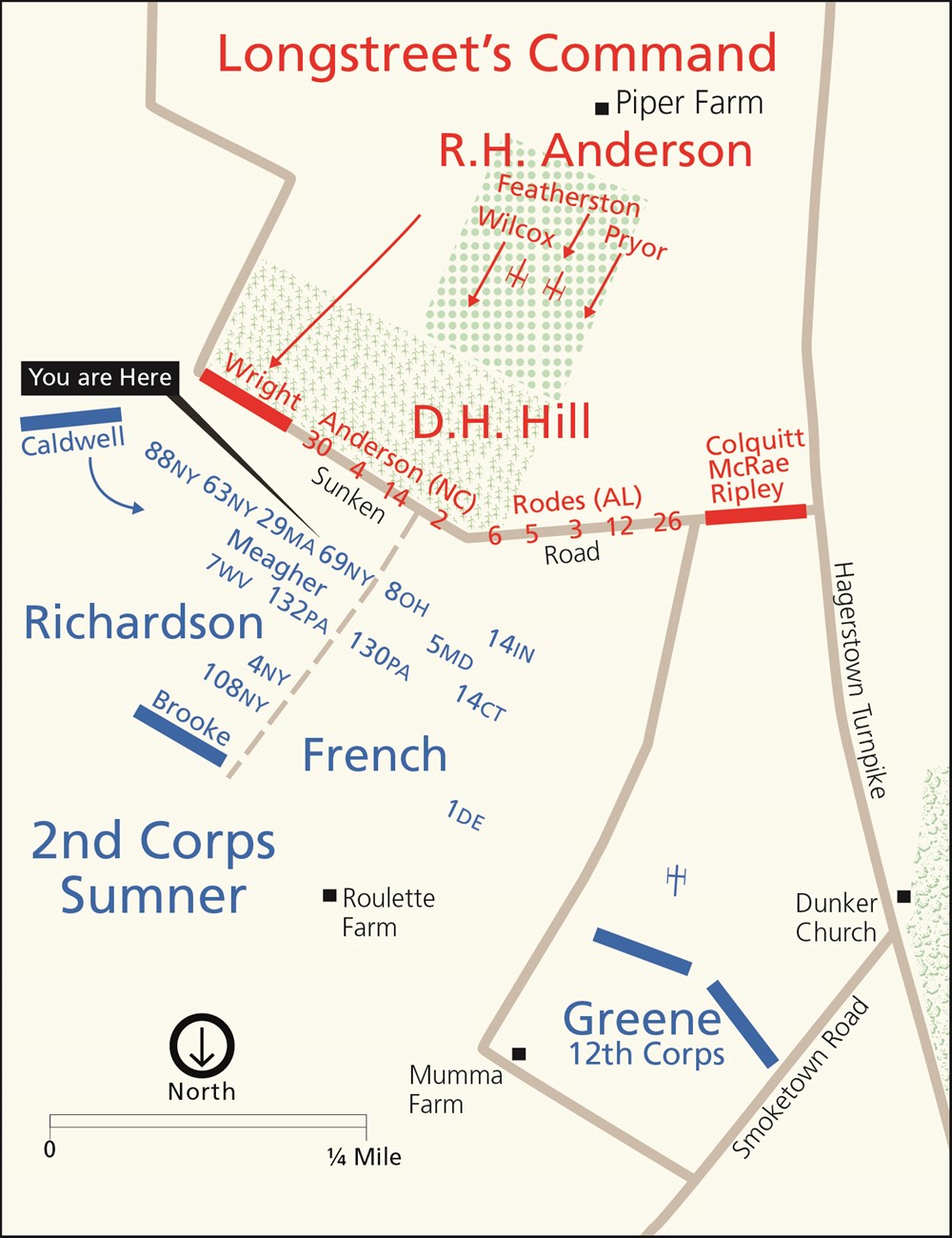 Bloody Lane Battle Map at approximately 10:30 am