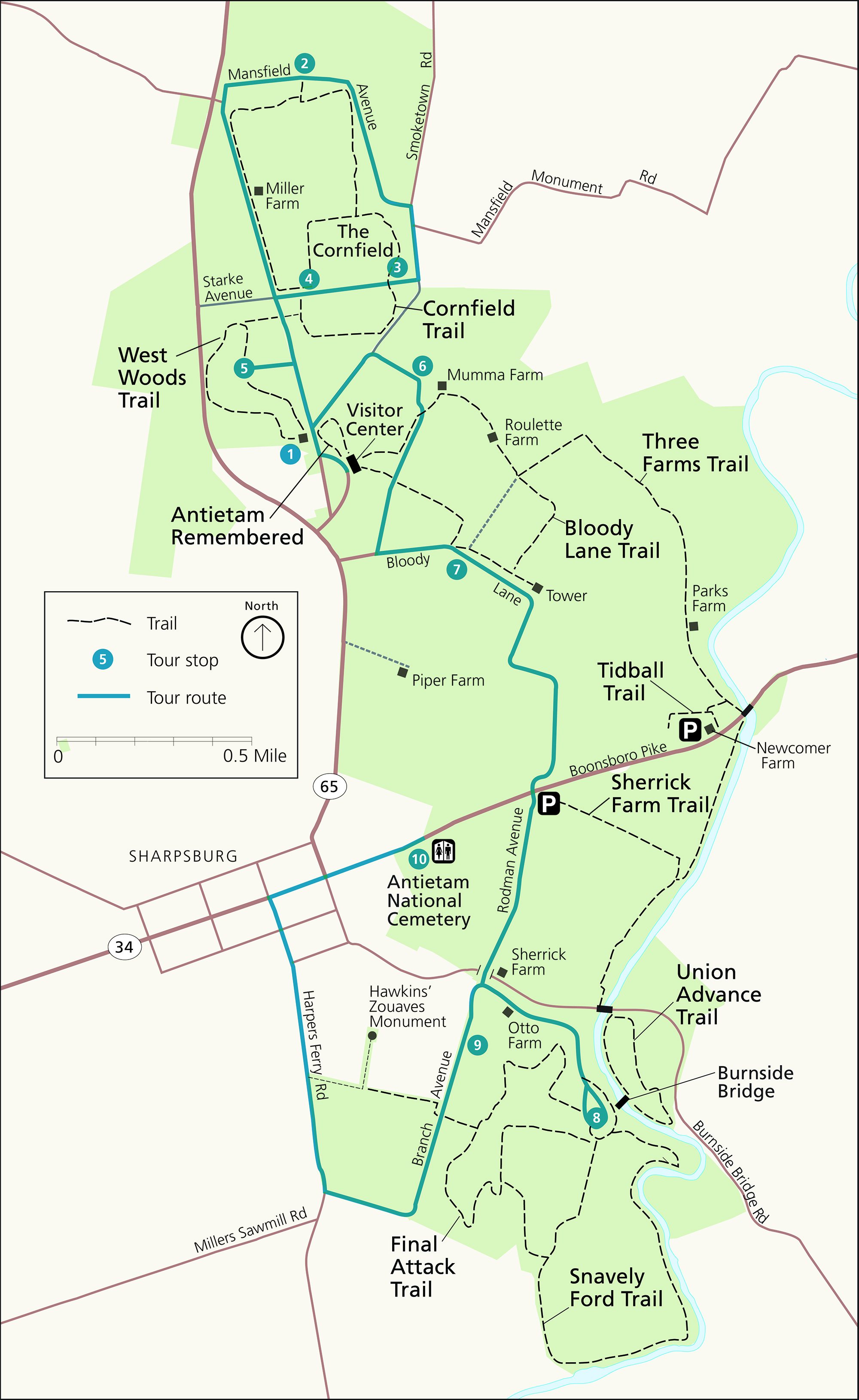 Map of Antietam hiking trails
