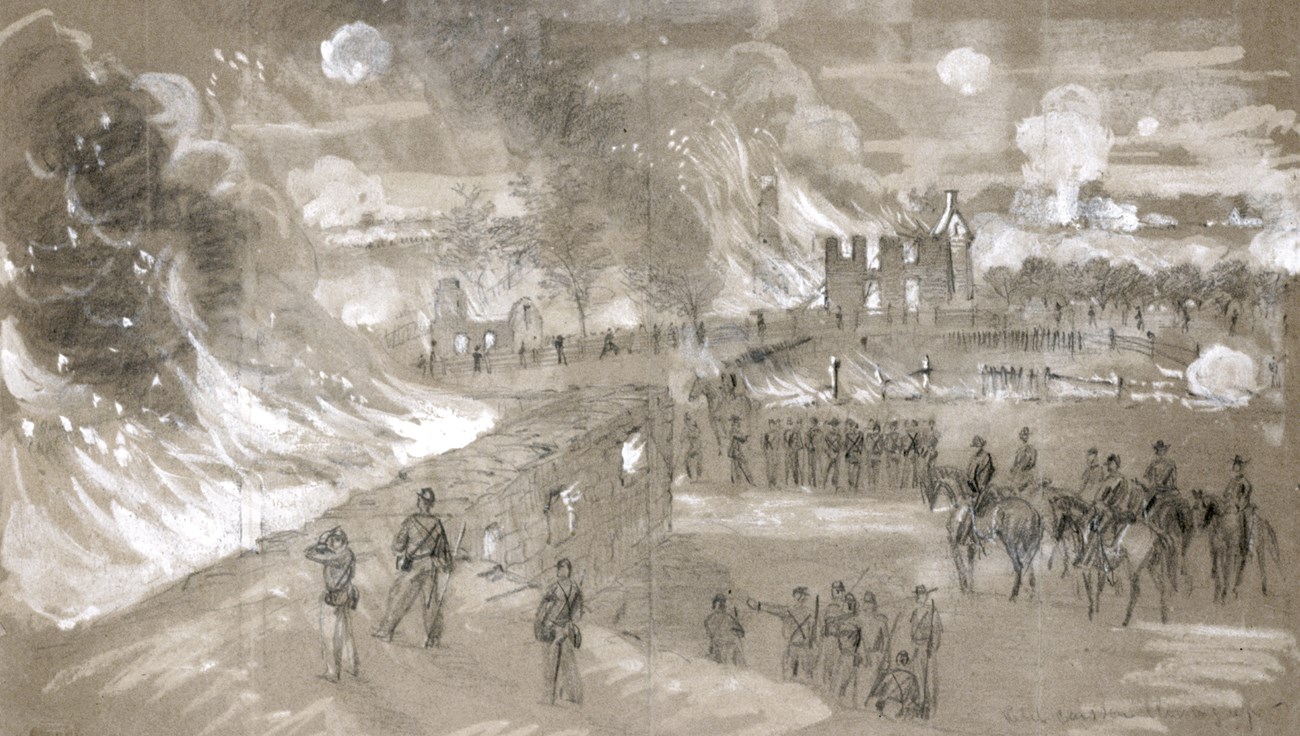 Sketch of the Mumma Farm burning