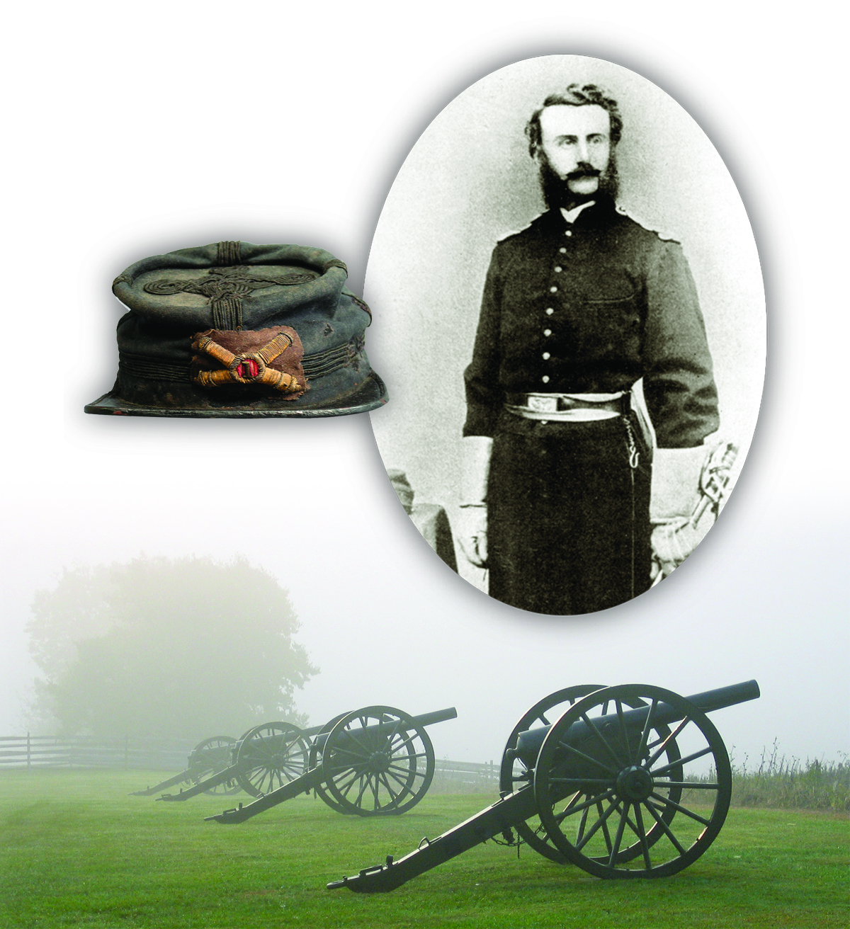 Captain John Tompkins portrait, hat and cannon