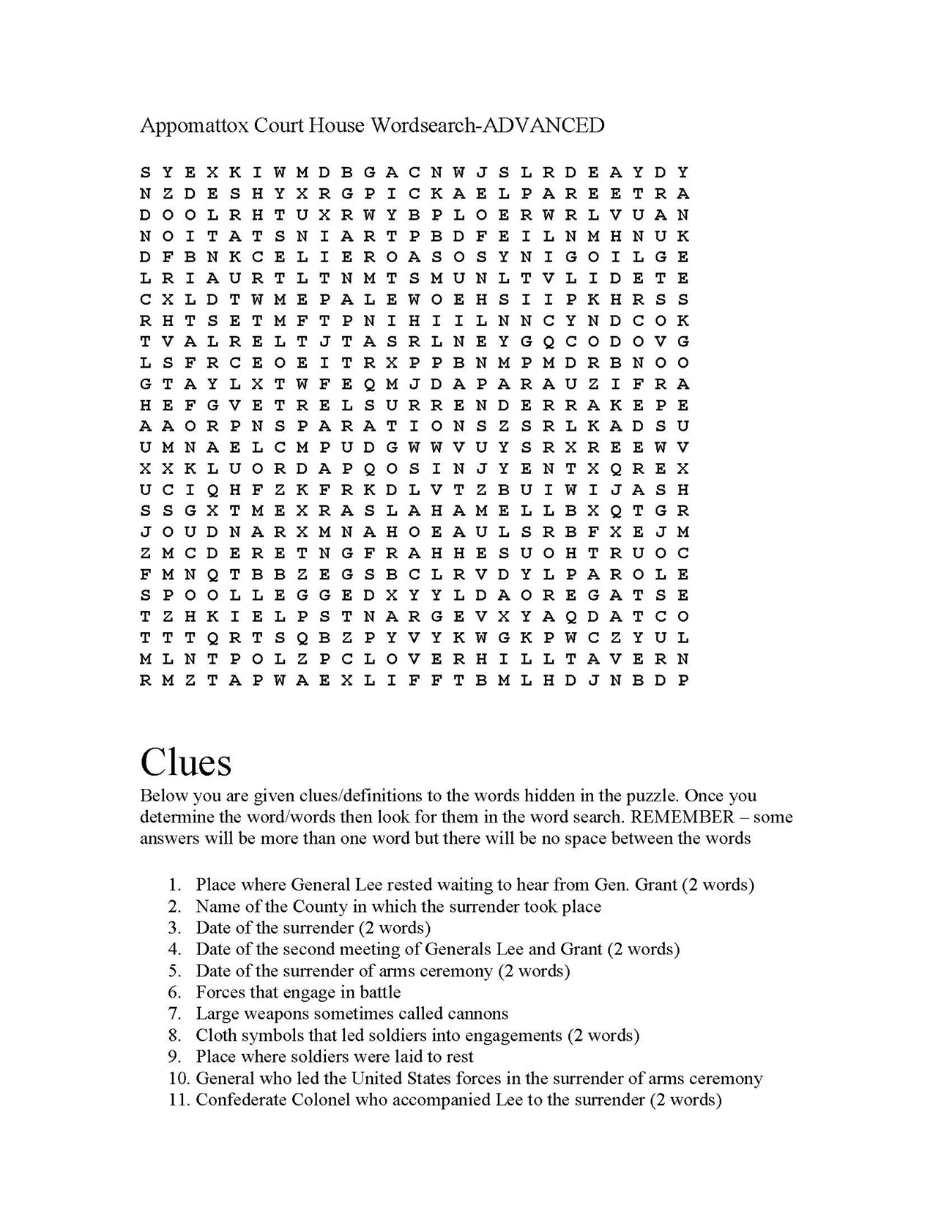 14 - Appomattox Court House Word Search - Advanced_Page_1