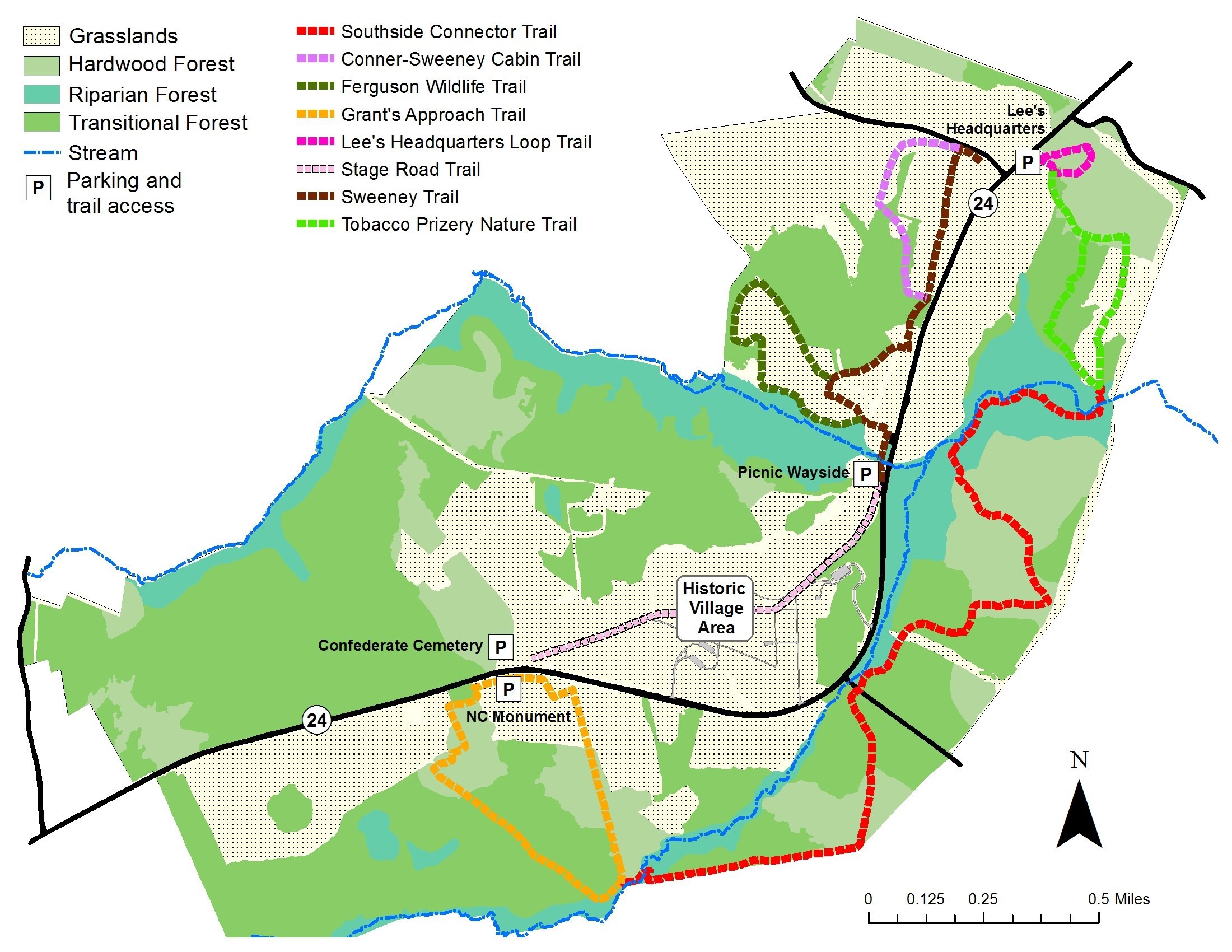 Map of bird habitats in the park.