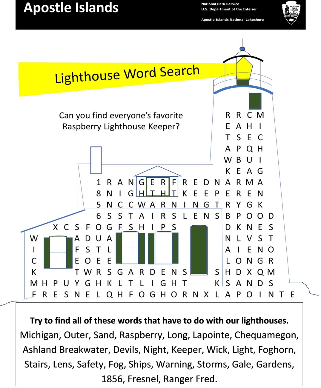 Photo of the word search activity sheet.