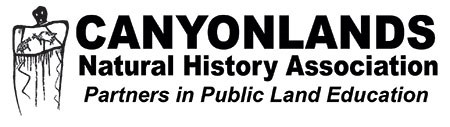 CNHA logo reads: Canyonlands Natural History Association, Partners in Public Land Education. An image on the left of the writing is of a Native American petroglyph found in the Canyonlands area.