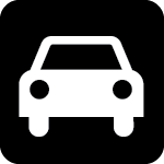 Black and white icon depicts a car