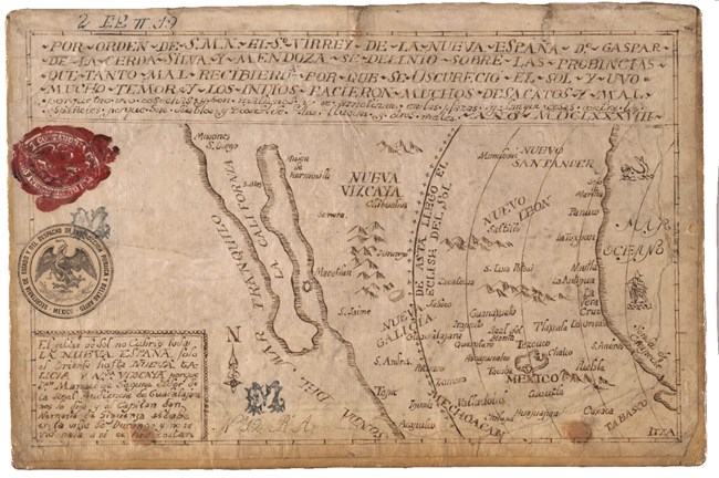 Map of New Spain showing solar eclipse, Mission San Diego, 1688