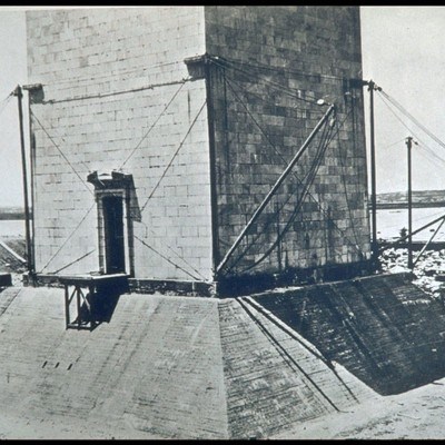 Stone foundation of Washington Monument under construction