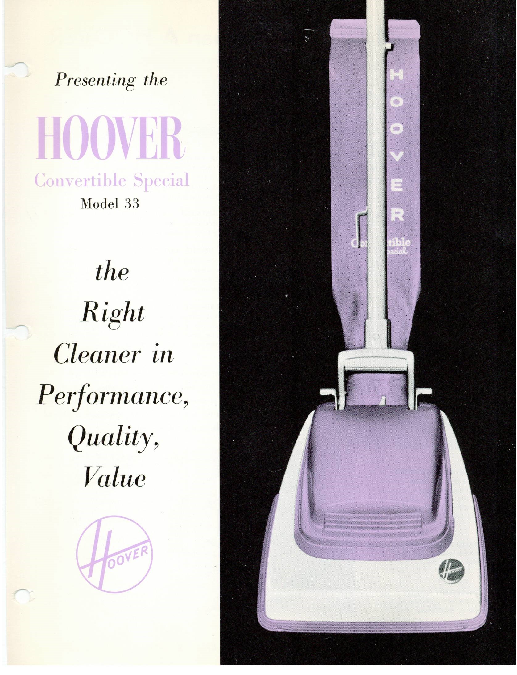 Advertisement for a purple vacuum cleaner in the 1960s.
