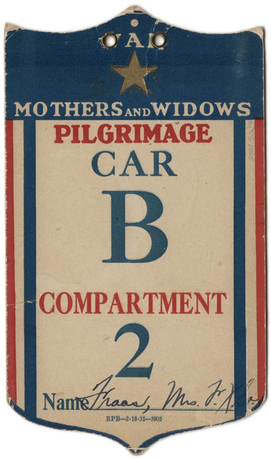 Billet card issued to Agnes Fraas during a Gold Star Mothers and Widows Pilgrimage to France, 1931.