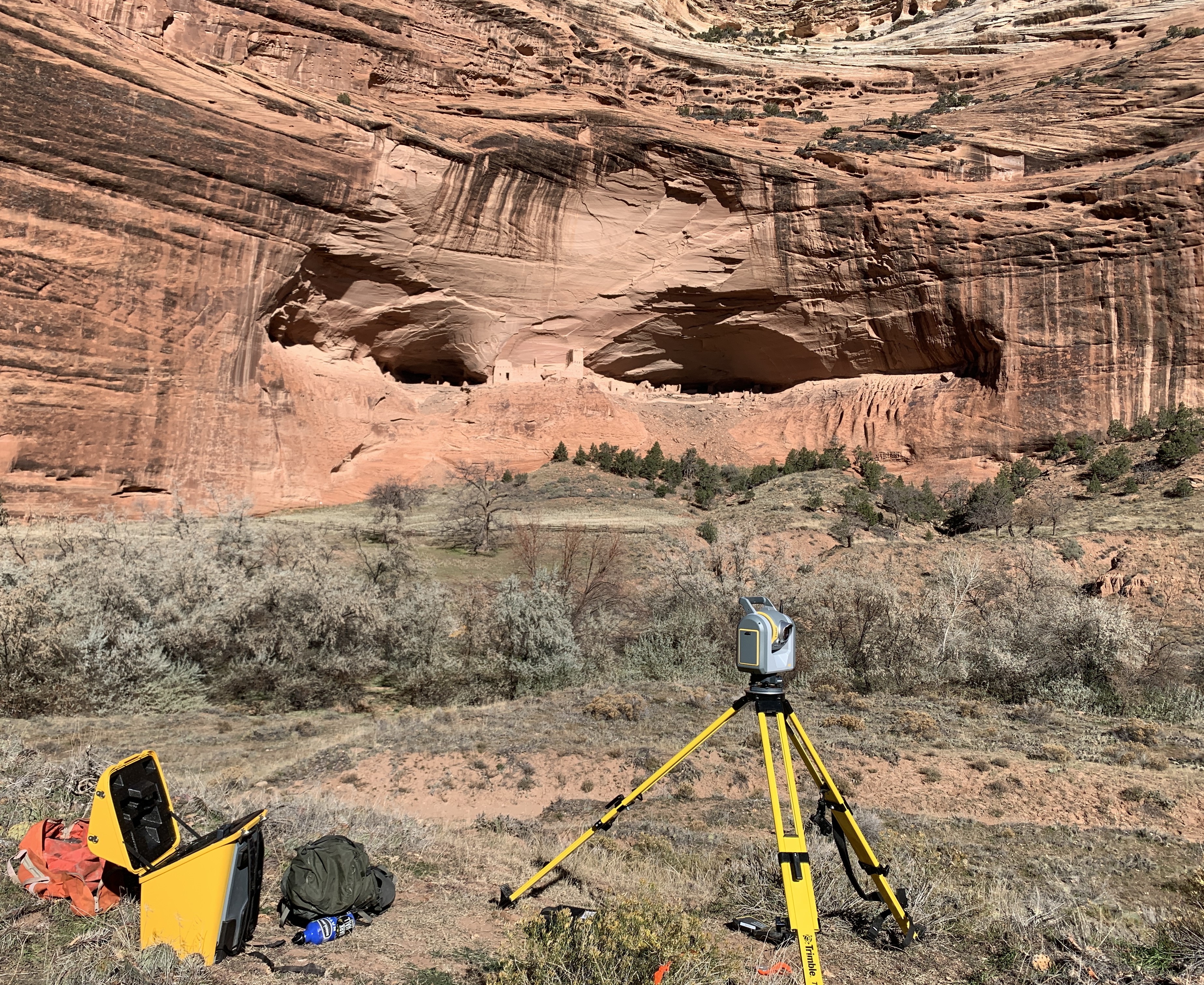 Looking up from the canyon floor to the alcove 300 feet above.