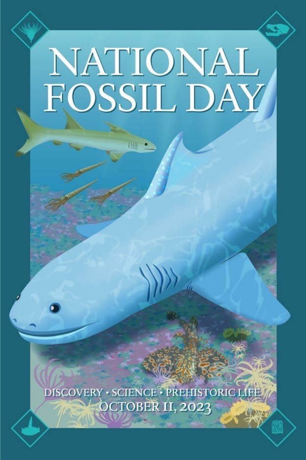 image of national fossil day poster with prehistoric shark