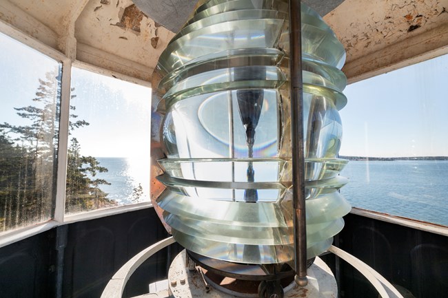Lens and LED lantern of Bass Harbor Head Lighthouse