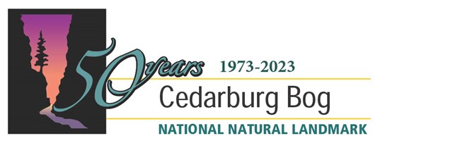 Graphic logo with text "50 years Cedarburg Bog National Natural Landmark"