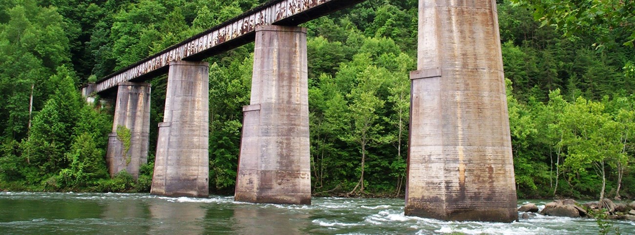 A railroad bridge crossing the Gauley River