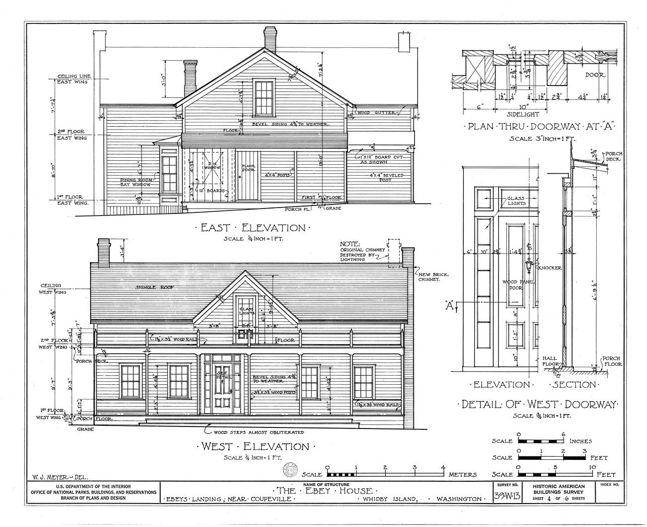 Elevation drawings of the Ebey's Landing Ferry House.