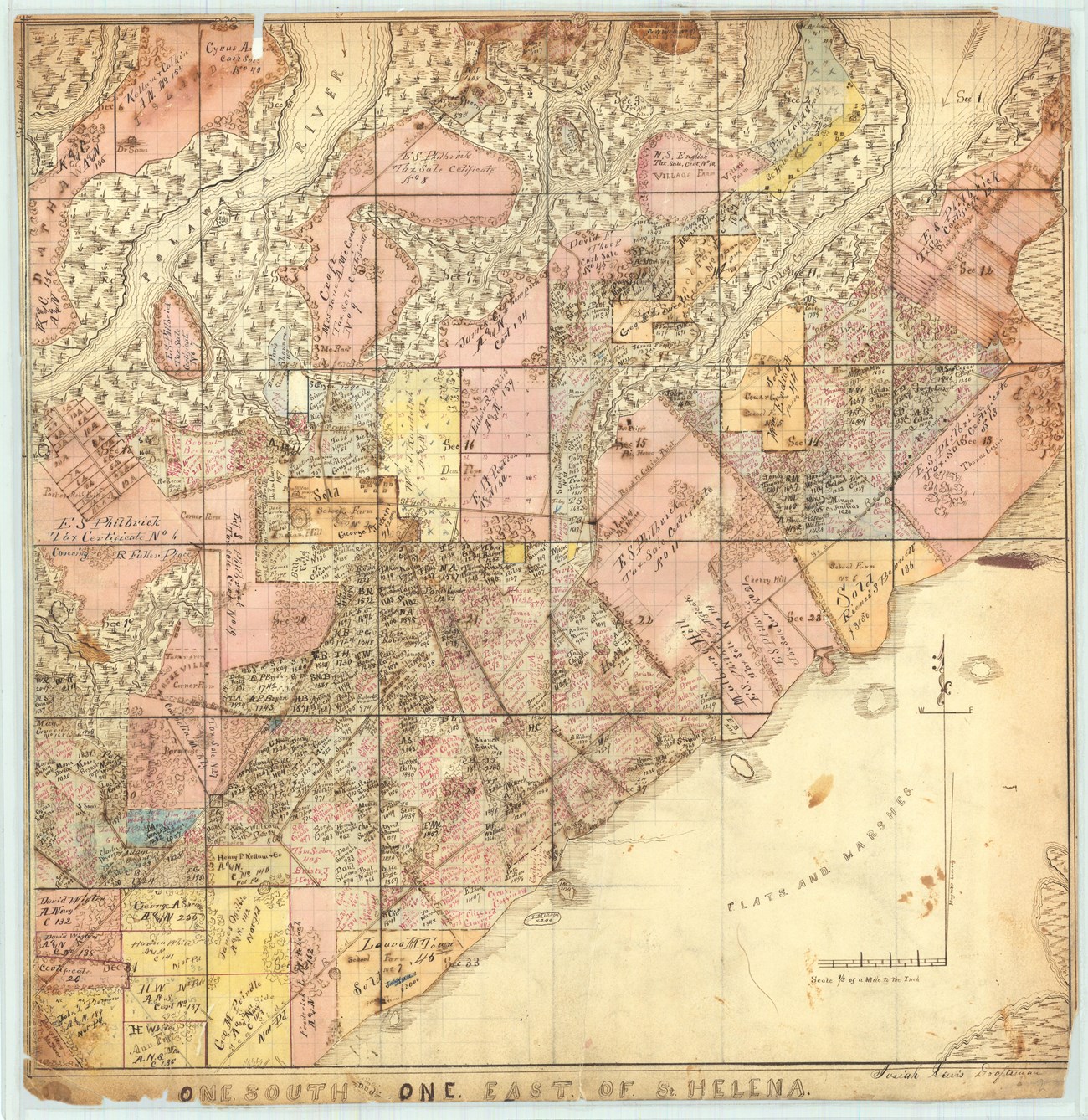 A map showing land purchases from the 1860s in Beaufort South Carolina.