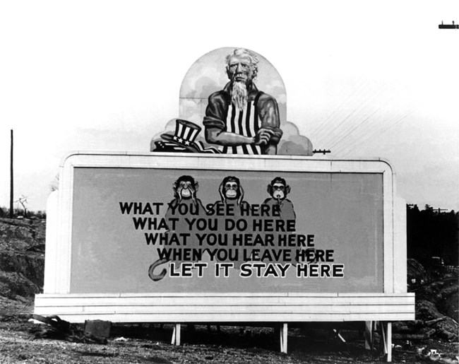 Sign at Oak Ridge depicting secrecy