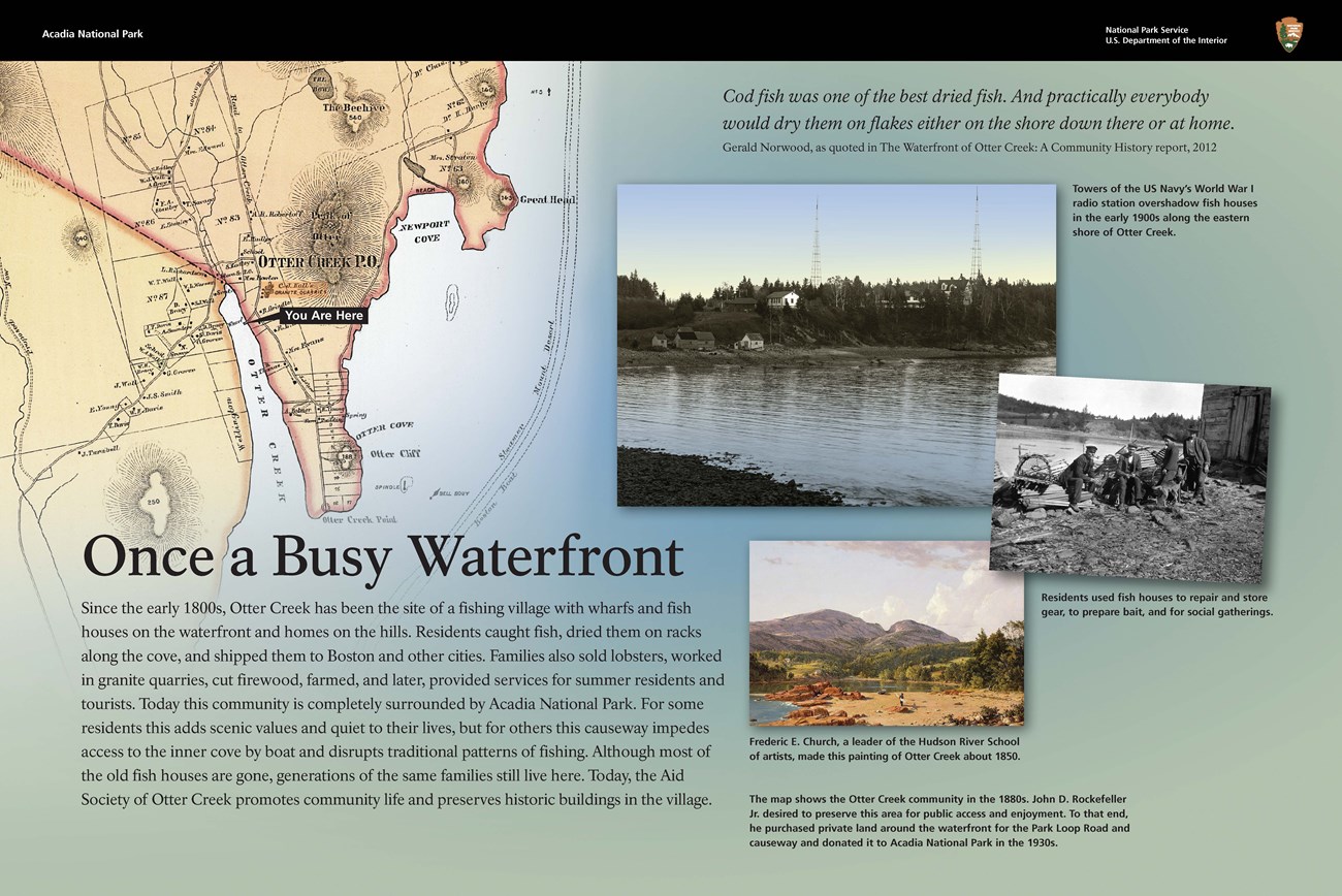 Wayside depicting a busy waterfront on Otter Creek