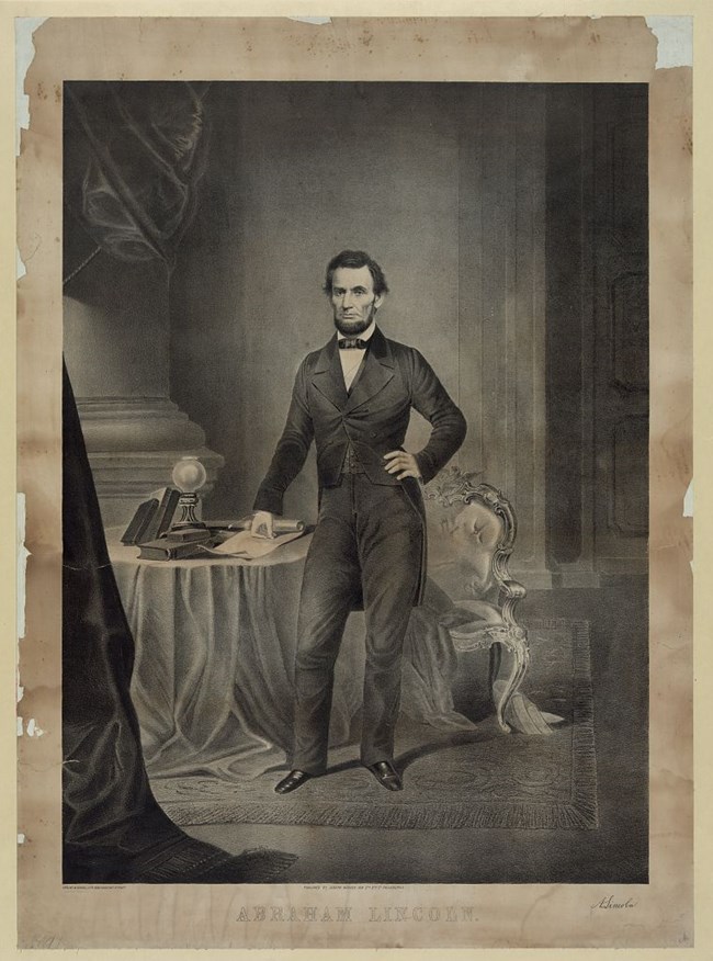 Lithograph portrait of Abraham Lincoln.