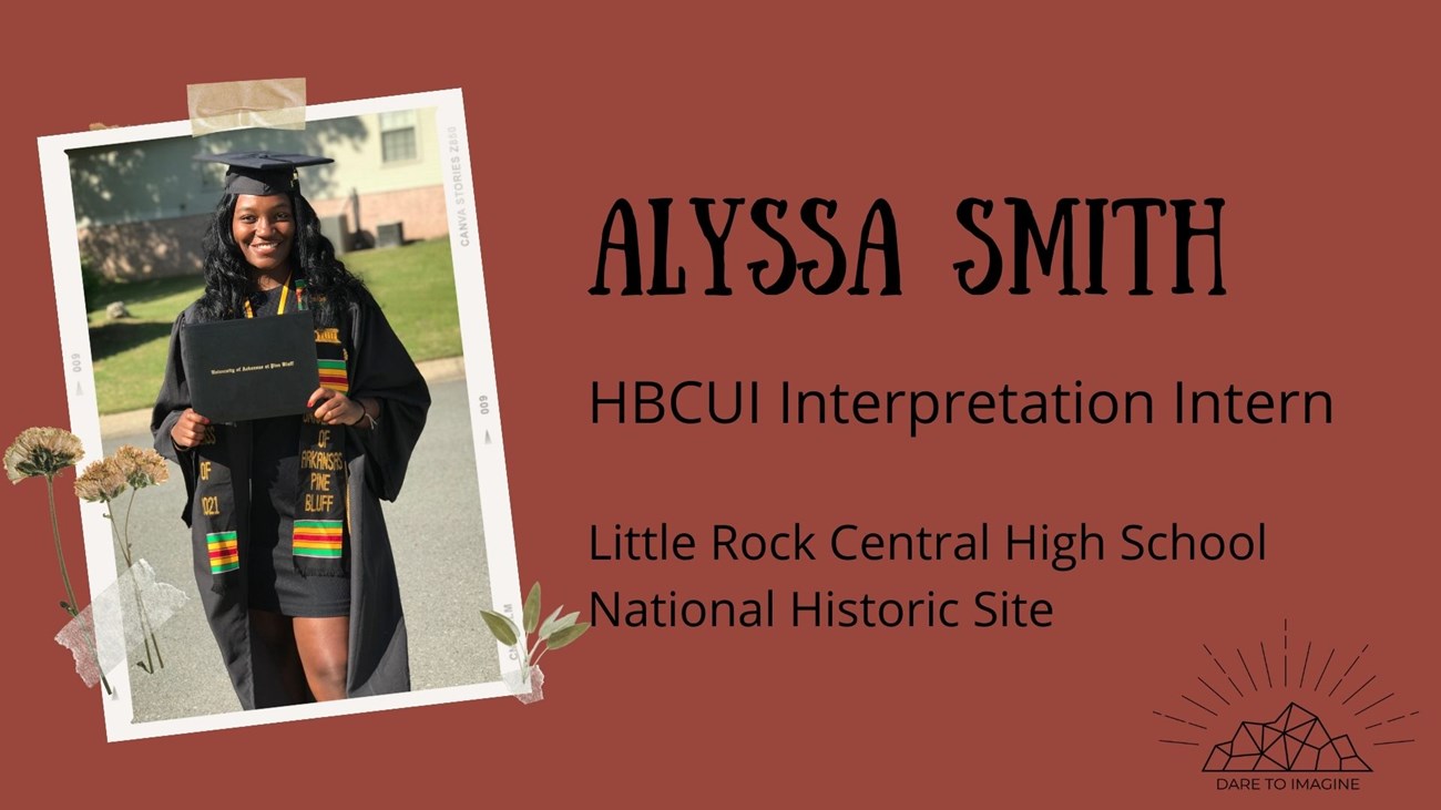 graphic of a young woman in graduation cap and gown. Text reads Alyssa Smith HBCUI interpretation intern