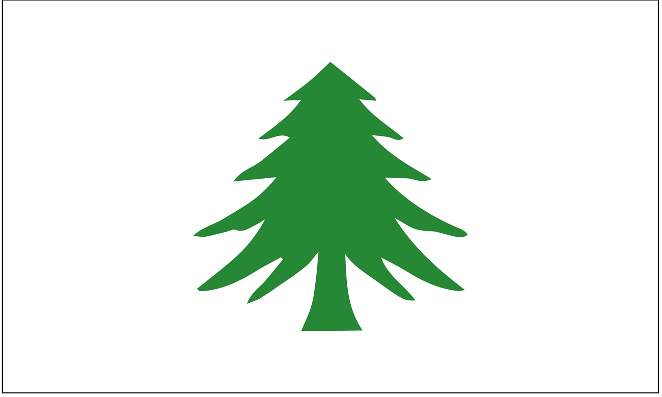 A white flag with a pine tree.