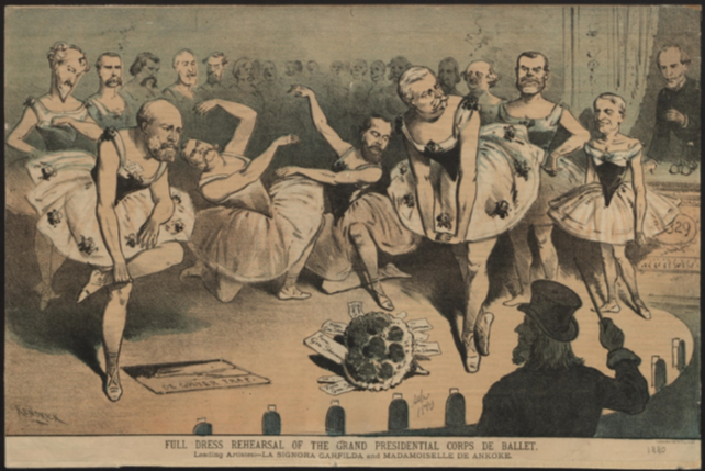 Political cartoon of presidential candidates as ballerinas